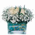 mika ve beyaz gül renkli taslar   Erzurum uluslararası çiçek gönderme 