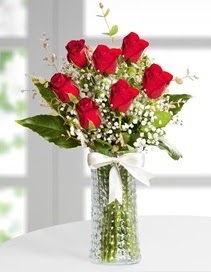 Cam vazoda 7 adet kırmızı gül  Erzurum 14 şubat sevgililer günü çiçek 
